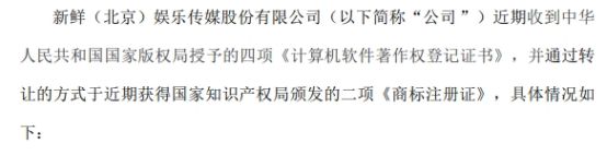 K8·凯发科技：新鲜传媒取得由国家版权局、知识产权局授予的四